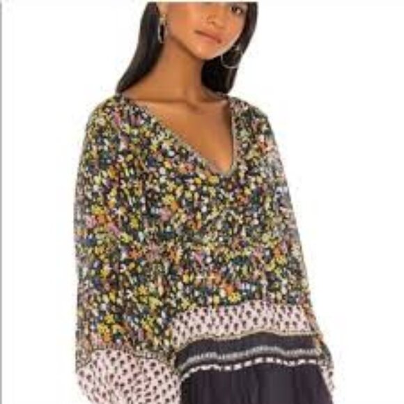 Womens Free People Gardenia Multicolor Floral Embroidered V-Neck Tunic Top XS - Picture 2 of 11